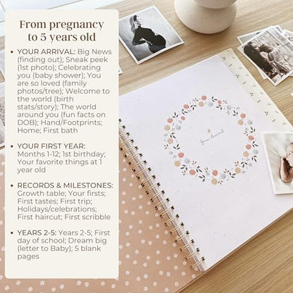 Peachly Baby Book for Girl - First Year Memory Book Keepsake - Clementine - color: Clementine