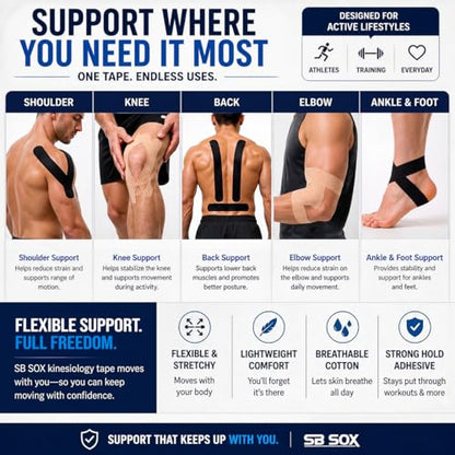 SB SOX Original Cotton Kinesiology Tape Roll (16ft) - color: Nude - Precut