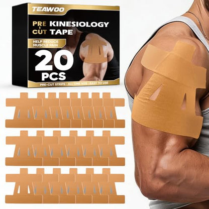 TEAWOO PreCut Kinesiology Tape for Shoulder (Beige 20 Pcs) - color: Beige