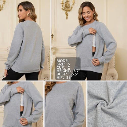 DEBELLY Nursing Friendly Sweatshirt for Breastfeeding Dual Zippers - color: Dark Grey, size: X-Large