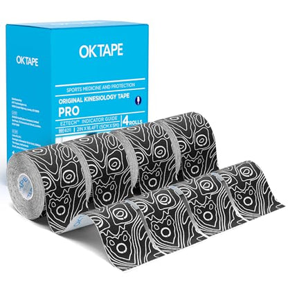 OK TAPE PRO Kinesiology Tape Uncut Roll Bulk, Elastic Physical Therapy Tape - color: Black B, size: 4 pack