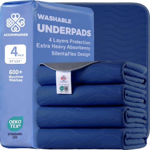 Accompagner Incontinence Bed Pads Washable Waterproof Underpads 24"x24" 4pc - color: Navy, size: 24"x24" (4 Pack)