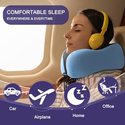 napfun Neck Pillow for Travel, Memory Foam Airplane Pillow, Sky Blue - color: Sky Blue