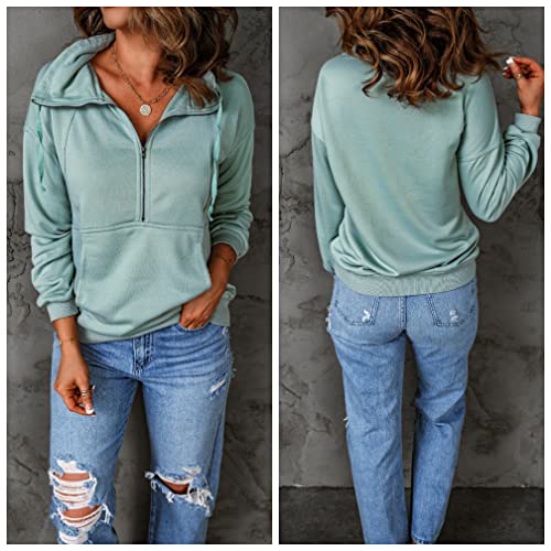 PRETTYGARDEN Women's Casual Long Sleeve Sweatshirt Half Zip Pullover Tops - color: Green, size: X-Large