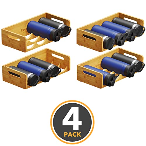 SpaceAid Bamboo Water Bottle Organizer with Labels, Kitchen Pantry Water Bottle Storage Rack for Cabinets, Home Cup and Wine Bottle Holder Shelf Organizers, 4 Pack 4-Slot, Hold 16 Bottles - size: 16 Bottles