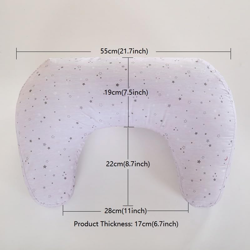 U-Shape Breastfeeding Nursing Pillow Set, 1 Insert and 2 Removable Covers - color: White & Grey Star River
