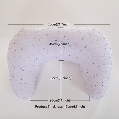U-Shape Breastfeeding Nursing Pillow Set, 1 Insert and 2 Removable Covers - color: White & Grey Star River