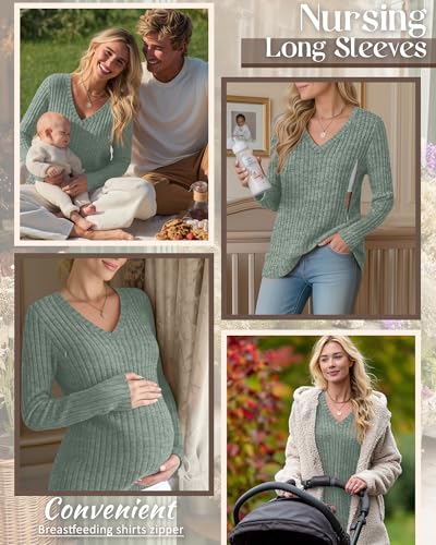 Women's Maternity Nursing Tops Mama Clothes - color: Green, size: X-Large