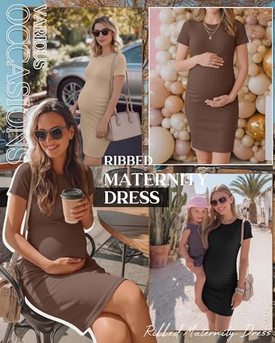 3 Pack Women's Cotton Maternity Dresses - color: Khaki, Coffee, Black, size: X-Large
