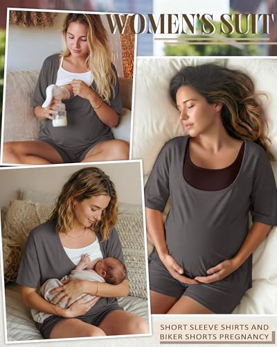 2 Piece Women Maternity Set Pregnancy Outfit - color: Gray, size: Small