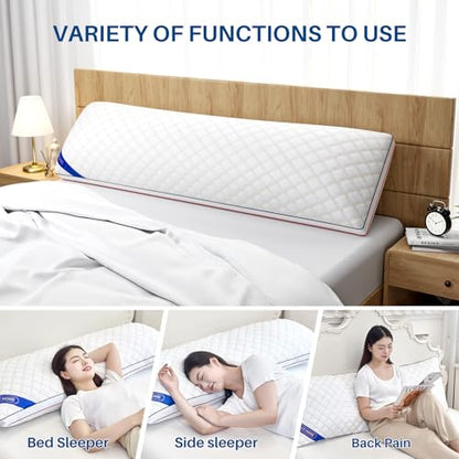 YZ HOME Long Body Pillow for Adults - Insert with Shredded Blue Memory Foam - color: White