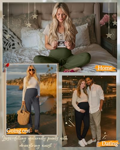 3 Pack Womens Maternity Pants Loose Pregnancy Joggers - color: Army Green, Dark Gray, Black, size: X-Large