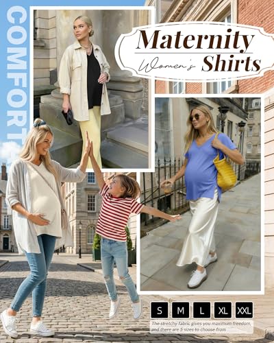 Ficerd 3 Pack Women's Maternity Shirts - color: Black, Apricot, Sky Blue, size: Small