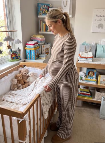 BLENCOT Maternity 2 Piece Outfits Striped Long Sleeve Pregnancy Set - color: Brown, size: Small