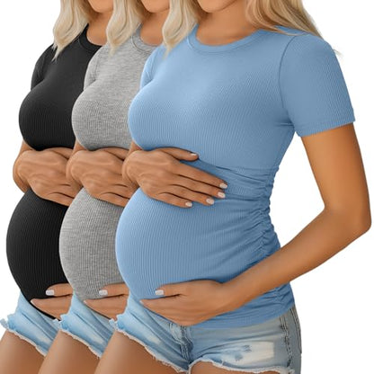 Ficerd 3 Pack Women's Short Sleeve Maternity Shirts - color: Black, Light Heather Gray, Sky Blue, size: X-Large