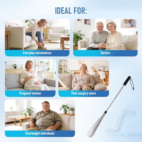 Fanwer Premium Long Handled Shoe Lifter 16" to 31" Adjustable Expander Shoe Horn - Extends & Collapses Stainless Steel Telescopic Spring Shoehorn