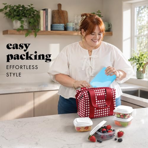Fit & Fresh Remi Neoprene Lunch Bag for Women w/Ice Pack & Containers - color: Red Gingham, size: One Size