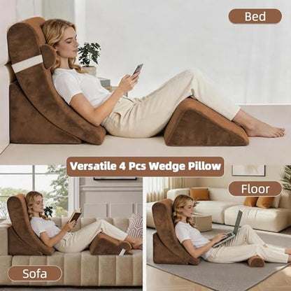 Wedge Pillow Set for After Surgery,Dark Brown,4PCS-22 - color: Dark Brown, size: 4PCS-22''