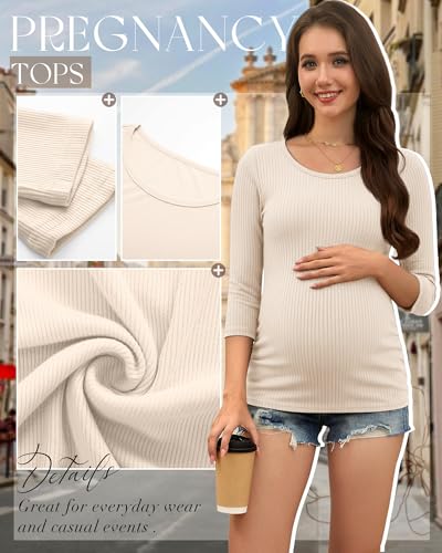 Neer 3 Pack Women's 3/4 Sleeve Crew Neck Maternity Tops - color: Apricot, Khaki, Brown, size: X-Large
