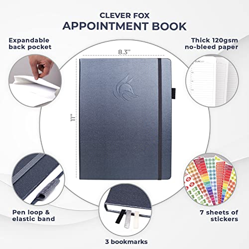 Clever Fox Appointment Book, 15-Minute Daily Planner, Undated Silver Black - color: Silver Black