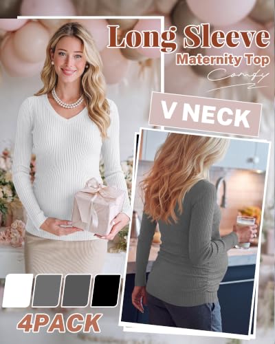 4 Pack Women's Maternity Shirts - color: White, Light Gray, Dark Gray, Black, size: XX-Large