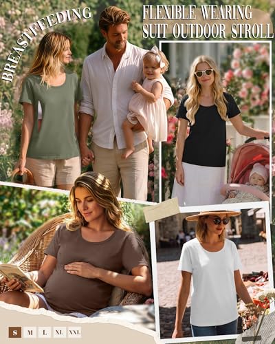Ficerd 4 Pack Women's Maternity Nursing Shirts - color: Army Green, Brown, White, Black, size: Small