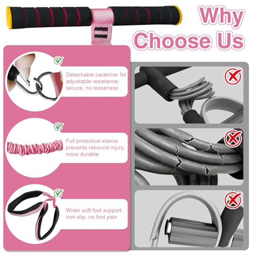 Durable Comfortable Padded Handle Adjustable Pedal Resistance Band 20-40LBS for Full Body Workout - color: pink