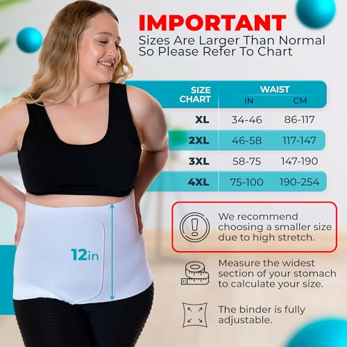 QORE LOGIQ Plus Size Abdominal Binder Post Surgery (White, XX-Large, 12") - color: White, size: XX-Large