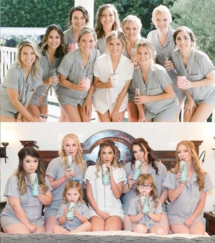 SWOMOG Womens Button Down Pajamas Set Short Sleeve Sleepwear Bride Soft Pj Lounge Sets XS-3XL - color: Grey, size: Small