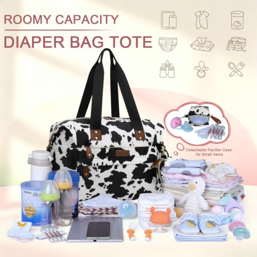 Pritent Diaper Bag Tote Waterproof Maternity Baby Bags with Pacifier Case - color: Cowprint, size: Large