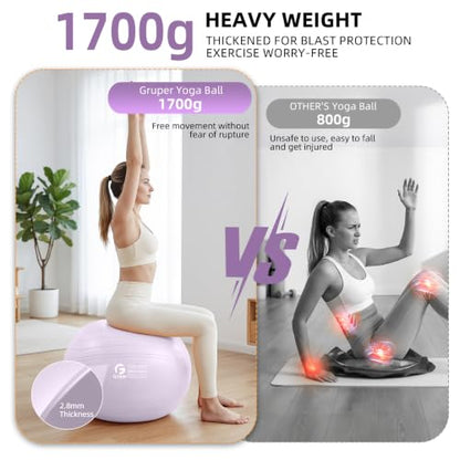 Gruper Yoga Ball, Extra Thick Non Slip Exercise Ball, 4 Sizes - color: Lavender, size: 22 Inch (55cm),m