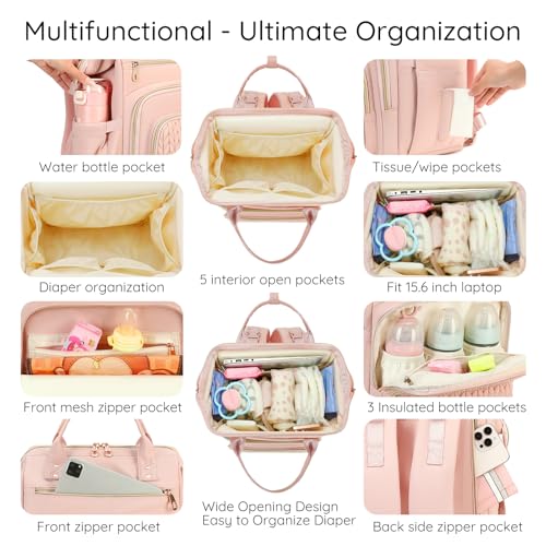 AIJIEKE Large Diaper Bag Backpack, Extra Wide Travel Diaper Bag, Pink - color: Pink