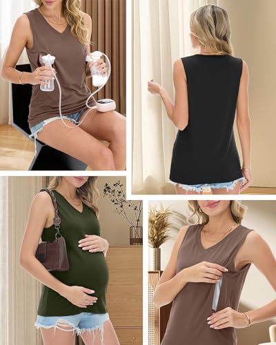 Ficerd 3 Pack Women's Nursing Tank Tops - color: Black, Mocha, Army Green, size: Small
