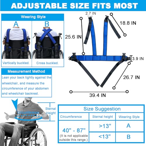 Wheelchair Seat Belt Torso Support Vest for Patient, Elderly & Disabled, Adjustable Full Body Harness Prevent Tilting or Falling & Keep User Upright, Chest Waist Band with Easy Release Buckles