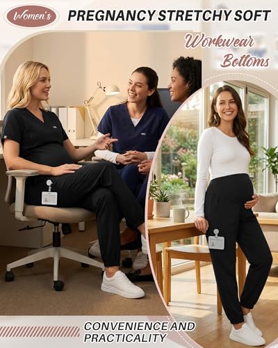 Oakgarden 2 Pack Women's Maternity Scrub Pants Pregnancy Scrubs - color: Black, Black, size: Small