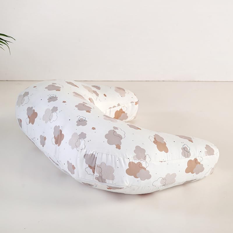 U-Shape Breastfeeding Nursing Pillow Set, 1 Insert and 2 Removable Covers - color: White & Pink Clouds