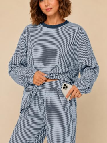 Sexyasasii Women's 2 Piece Striped Lounge Set Maternity Pajama Sets - color: Dark Blue, size: Medium