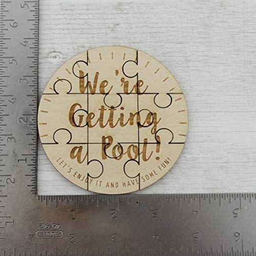 We're Getting a Pool - 9 Piece Round Jigsaw Puzzle Surprise Family Engraved Wood 4" x 4" - style: Getting a Pool