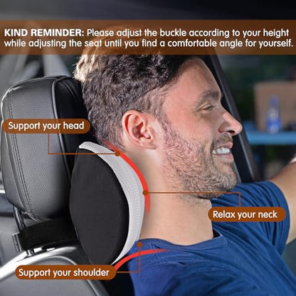Cozy Car Headrest Pillow, Car Neck Pillow for Driving with Adjustable Strap - color: Silver