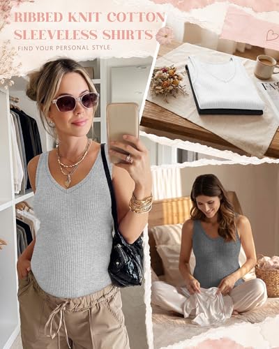 Neer 4 Pack Maternity Ribbed Tank Tops - color: White, Light Heather Gray, Dark Heather Gray, Black, size: Medium