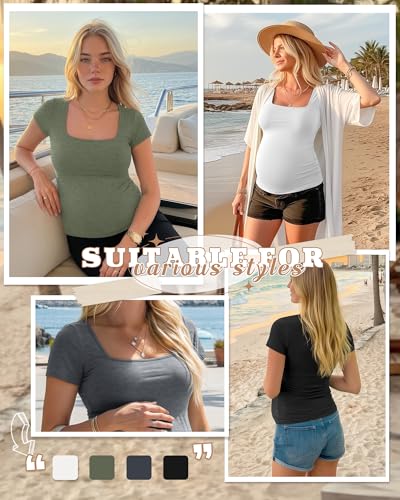 4 Pack Womens Maternity T Shirts - color: Gray Green, White, Dark Gray, Black, size: Medium