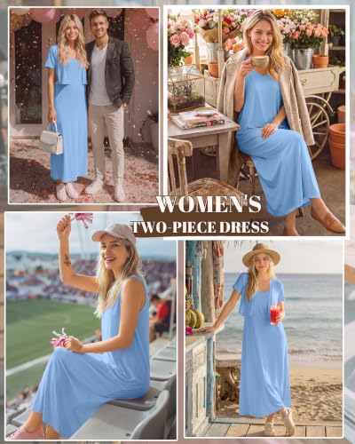 2 Piece Maternity Dress Outfits Set - color: Blue, size: Medium