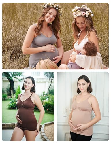 HOFISH Multi‑Pack Maternity Nursing Tank Tops with Clip‑Down Shelf Bra - color: Black/Latte, size: Large
