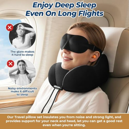 ExploreBliss Travel Pillow, Memory Foam Neck Pillow Airplane, Black - color: Black