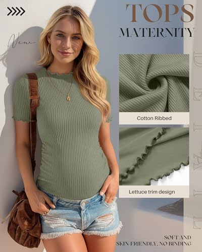 3 Pack Women's Ribbed Maternity Tops - color: Gray Green, Coffee, Black, size: Small