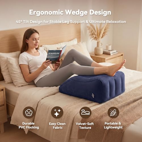 Inflatable Leg Elevation Pillow for Sleeping, Blood Circulation - color: Blue