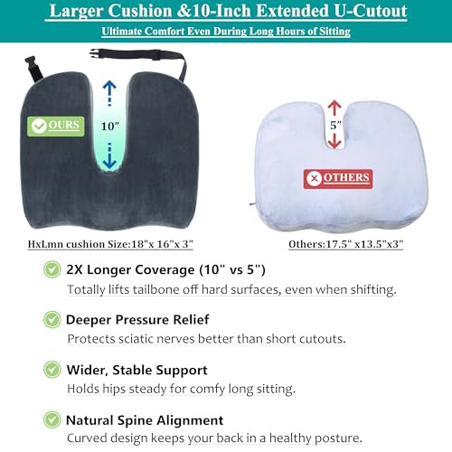 Tailbone Pain Relief Office Chair Cushion 10-Inch Extended U-Cutout