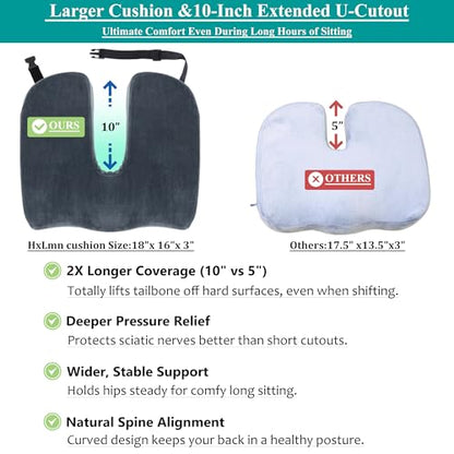 Tailbone Pain Relief Office Chair Cushion 10-Inch Extended U-Cutout