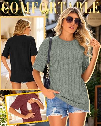 Ficerd 3 Pack Women Oversized Nursing Shirts - color: Dark Red, Light Green, Black, size: XX-Large