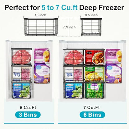 iSPECLE Freezer Organizer - Large Baskets for 5 to 7 Cu.Ft Freezer, 4 Pack - color: 4-Pack Black